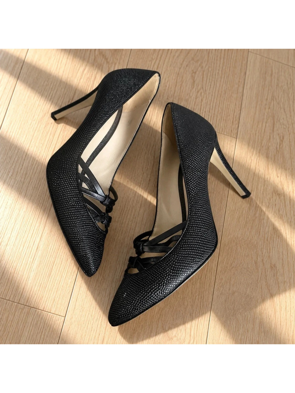 Jason Wu Black Textured Leather Crossover Strap Stiletto Pumps EU 36.5